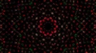 Animated digital abstract. Colorful curved and circular lines on black background, seamless loop