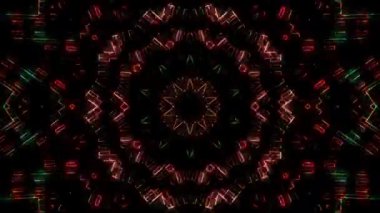 Animated digital abstract. Colorful curved and circular lines on black background, seamless loop