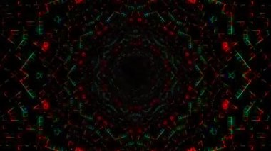 Animated digital abstract. Colorful curved and circular lines on black background, seamless loop