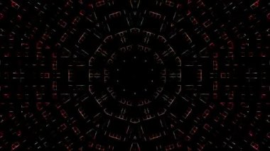 Animated digital abstract. Colorful curved and circular lines on black background, seamless loop
