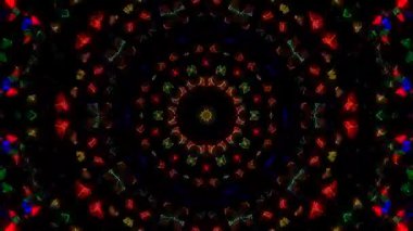 Animated digital abstract. Colorful curved and circular lines on black background, seamless loop