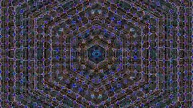 Animated digital abstract. Colorful curved and circular lines on black background, seamless loop