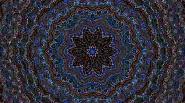 Animated digital abstract. Colorful curved and circular lines on black background, seamless loop