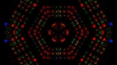Animated digital abstract. Colorful curved and circular lines on black background, seamless loop