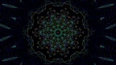 Animated digital abstract. Colorful curved and circular lines on black background, seamless loop