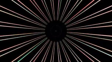 Animated digital abstract. Colorful curved and circular lines on black background, seamless loop
