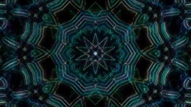 Animated digital abstract. Colorful curved and circular lines on black background, seamless loop