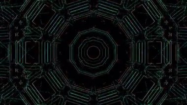 Animated digital abstract. Colorful curved and circular lines on black background, seamless loop