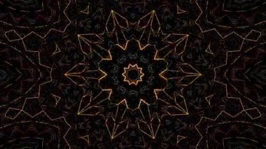 Animated digital abstract. Colorful curved and circular lines on black background, seamless loop