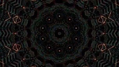 Animated digital abstract. Colorful curved and circular lines on black background, seamless loop