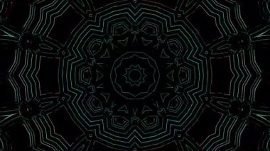 Animated digital abstract. Colorful curved and circular lines on black background, seamless loop