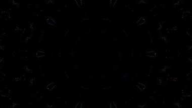 Canlandırılmış 3D soyut. Eğri çizgiler ve renkli ışık noktaları siyah arkaplan, pürüzsüz daire