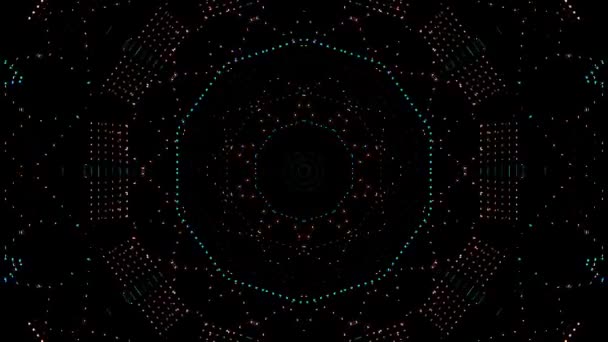 彩色闪光的抽象线条 在中心圆 黑色背景中闪闪发光 — 图库视频影像