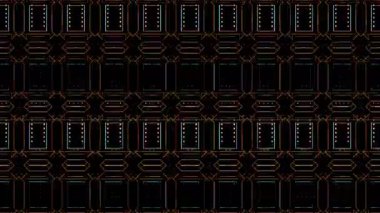 Canlandırılmış üç boyutlu çizgiler ve siyah arkaplanda renkli ışık noktaları, hafif titreyen ışık parlıyor