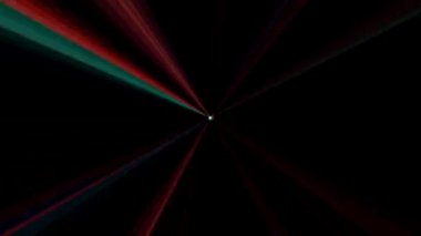 Canlandırılmış üç boyutlu çizgiler ve siyah arkaplanda renkli ışık noktaları, hafif titreyen ışık parlıyor