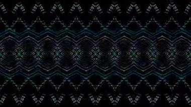 Canlandırılmış üç boyutlu çizgiler ve siyah arkaplanda renkli ışık noktaları, hafif titreyen ışık parlıyor