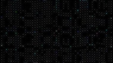 Canlandırılmış üç boyutlu çizgiler ve siyah arkaplanda renkli ışık noktaları, hafif titreyen ışık parlıyor