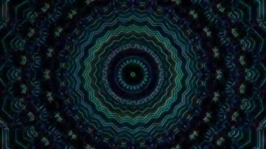 Canlandırılmış 3D soyut. Eğri çizgiler ve renkli ışık noktaları siyah arkaplan, pürüzsüz daire