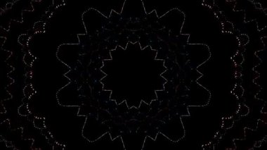 Canlandırılmış 3D soyut. Eğri çizgiler ve renkli ışık noktaları siyah arkaplan, pürüzsüz daire