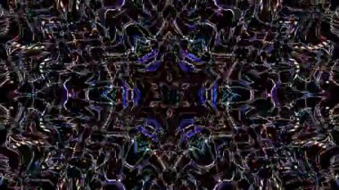 Animated digital abstract. Colorful curved and circular lines on black background, seamless loop