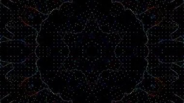 Animated digital abstract. Colorful curved and circular lines on black background, seamless loop