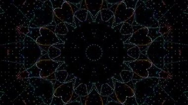 Animated digital abstract. Colorful curved and circular lines on black background, seamless loop