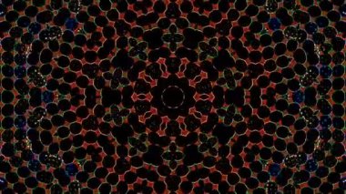 Animated digital abstract. Colorful curved and circular lines on black background, seamless loop