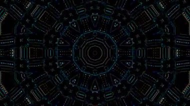 Animated digital abstract. Colorful curved and circular lines on black background, seamless loop