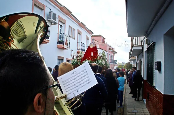 Granado Spain 2016 Music Band People Stature Santa Catalina Procession — Stock Photo, Image