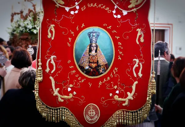 Bandeira Irmandade Nas Festividades Católicas Santa Catarina Granado Espanha Festival — Fotografia de Stock