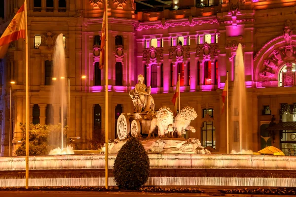 Der Brunnen Der Göttin Cibeles Madrid Weihnachten Erleuchtet — Stockfoto