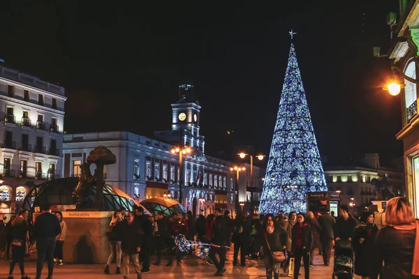 Madrid Espanha 2018 Praça Sol Árvore Natal Praça Sol Com — Fotografia de Stock