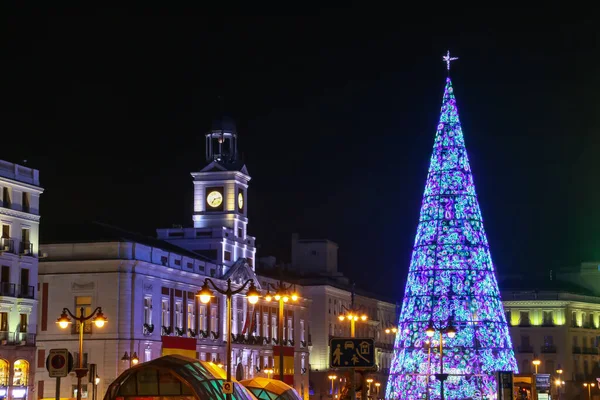 Madrid Espanha 2018 Árvore Natal Iluminada Praça Sol Centro Madrid — Fotografia de Stock