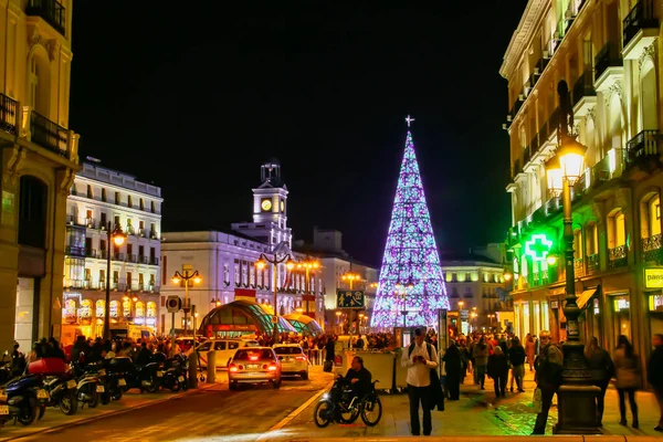 Madrid Espanha 2018 Praça Sol Árvore Natal Praça Sol Com — Fotografia de Stock