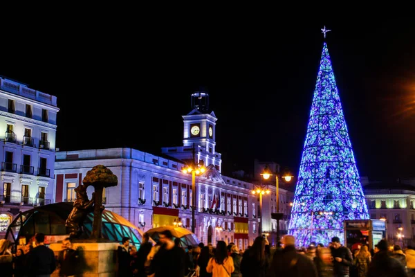 Madrid Espanha 2018 Árvore Natal Iluminada Plaza Del Sol Madrid — Fotografia de Stock