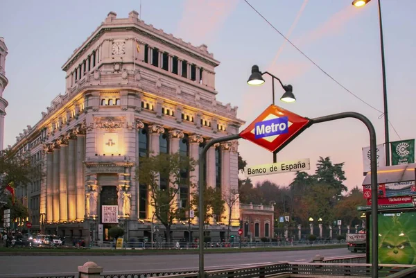 Madrid España 2018 Firma Para Estación Metro Banco Espaa Traducción —  Fotos de Stock