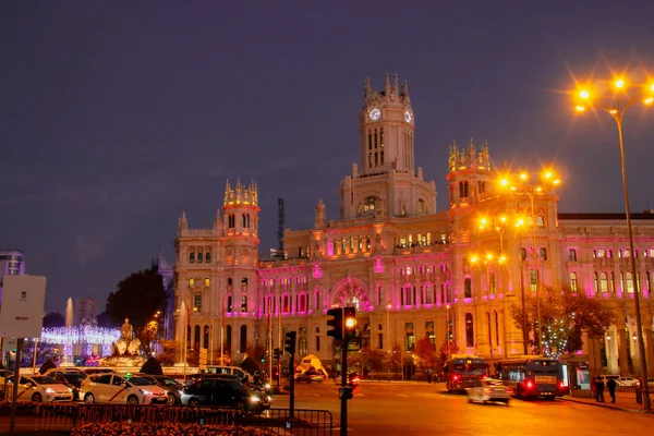 Madrid Spanien Der Kommunikationspalast Das Rathaus Von Madrid Weihnachten Sie — Stockfoto