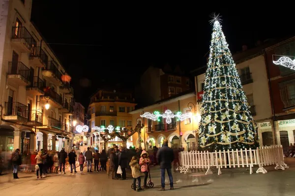 Aranda Duero Espanha 2017 Praça Principal Natal Árvore Natal Luzes — Fotografia de Stock