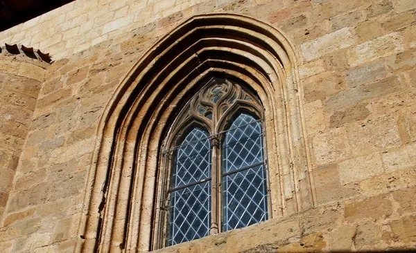 Готическое Окно Церкви Сан Хуан Аранда Дуэро Бургос Испания Католический — стоковое фото