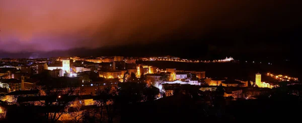 Panoramic Soria Rainy Evening Illuminated Streets Soria Spain Viewpoint Sacred — Stock Photo, Image