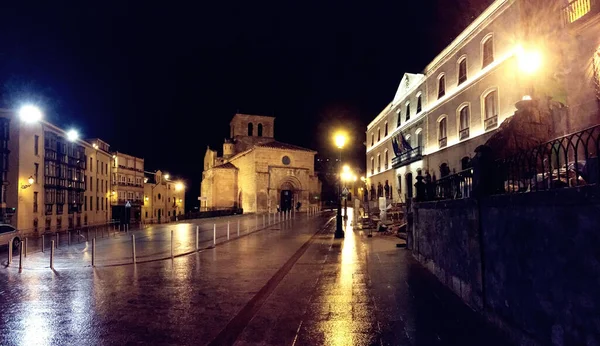 Catholic Church San Juan Rabanera Rainy Night Soria Spain Street — Stock Photo, Image