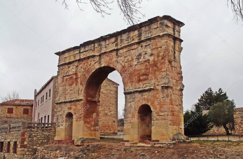 Roman Arch of Medinaceli, Soria, Spain. Built between the 1st and 3rd centuries AD. C., is the only one in Spain with three arches.