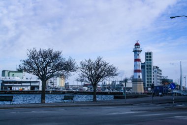 Malmö, İsveç; 02: 15 2016. Malmö Deniz Feneri. Malmö limanının girişindeki kötü şöhretli bir kayalık sürüde.. 