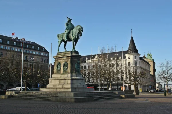 Malmö Svédország 2016 Károly Gustav Király Lovas Szobra Közepén Található — Stock Fotó