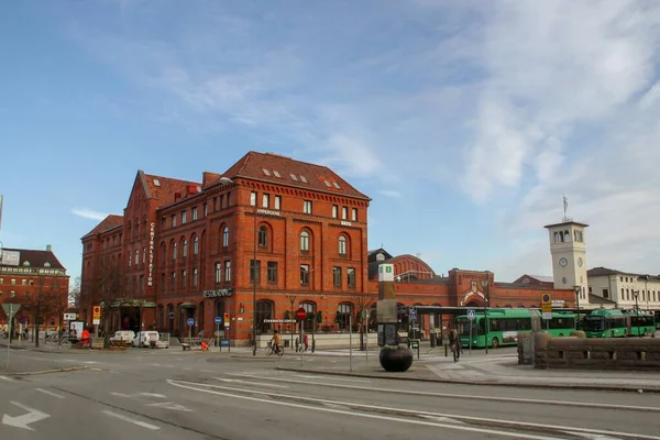 Malmo Sweden 2016 车站和Malm中央车站 位于Malmo南主线的火车站 城市典型的红砖建筑 — 图库照片