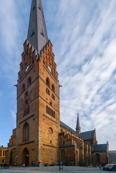 Turm Der Peterskirche Malmö Schweden Ist Eine Gotische Backsteinkirche Malmö — Stockfoto