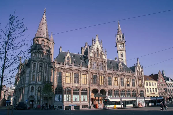 Gent Belgie 04282016 Old Post Office Building Tram Korenmarkt English — Stock fotografie