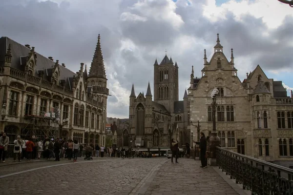 Гент Бельгия 2016 Церковь Святого Николая Sint Niklaaskerk Моста Святого — стоковое фото