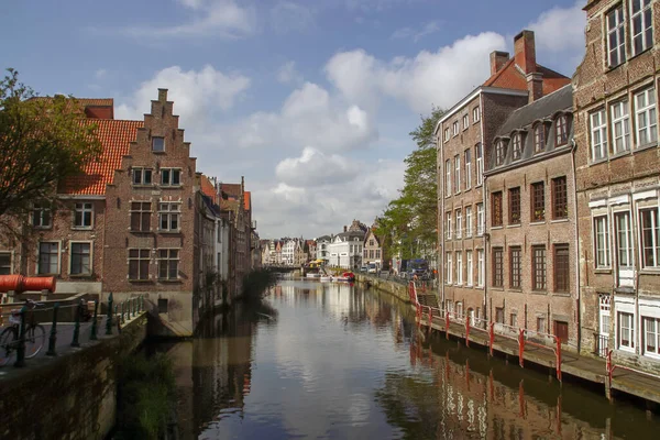 Lys Vagy Leie Folyó Gentben Belgiumban Kép Folyó Partján Épült — Stock Fotó