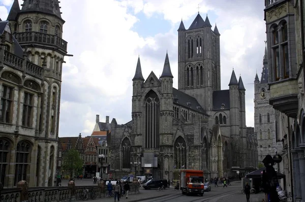 세인트 니콜라스 네덜란드어 Sint Niklaaskerk 벨기에 겐트에 거리에 교회이다 고트족 — 스톡 사진